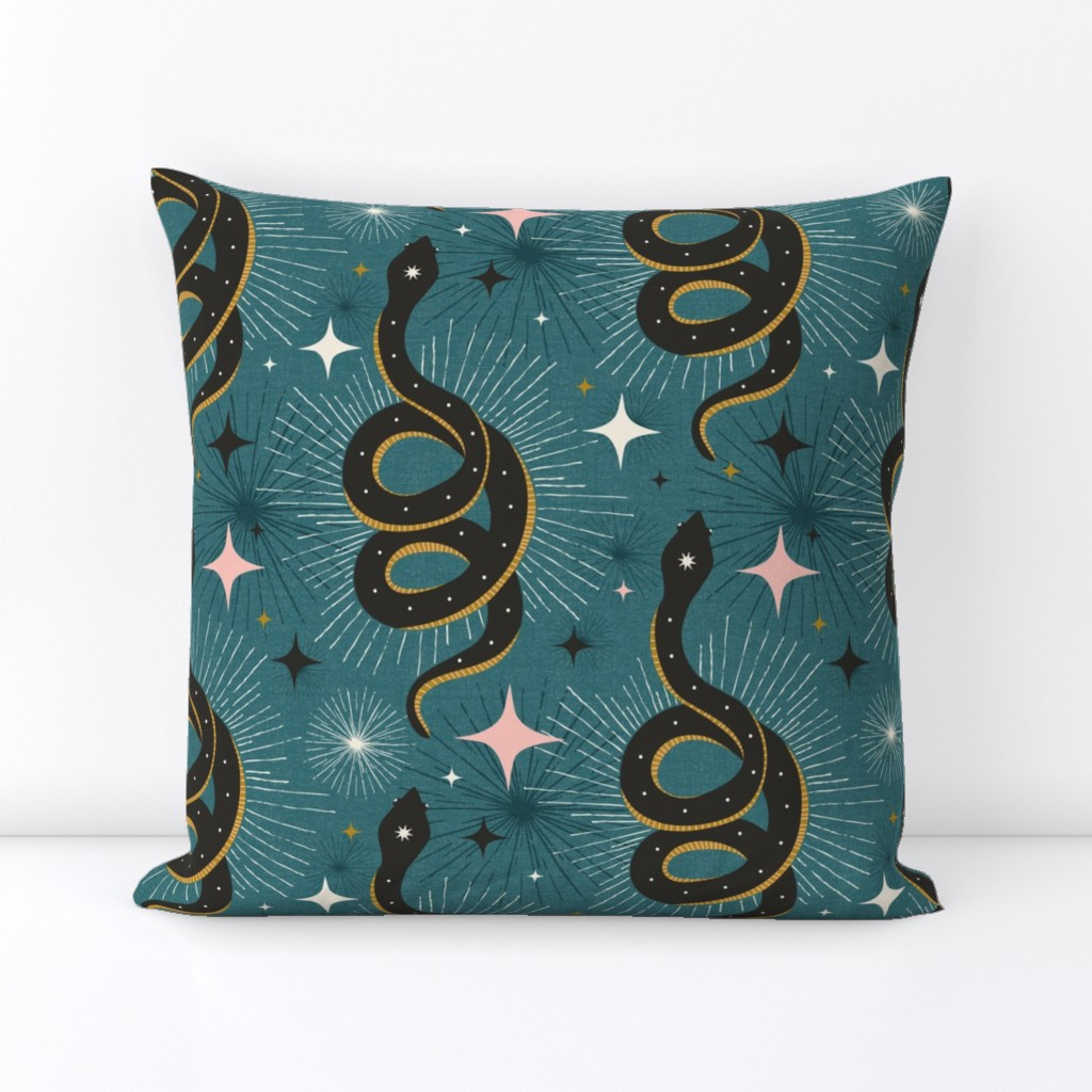 Slither Through The Stars - Vintage Boho Snake Teal Large Scale