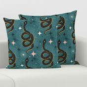 Slither Through The Stars - Vintage Boho Snake Teal Large Scale