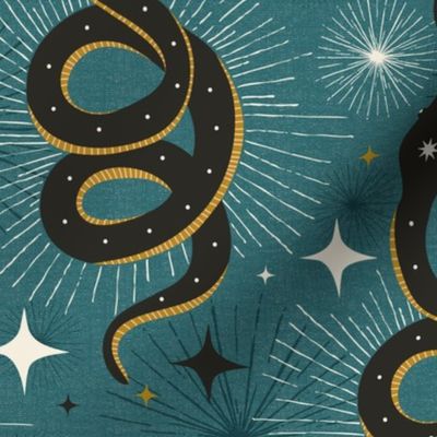 Slither Through The Stars - Vintage Boho Snake Teal Large Scale
