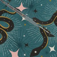 Slither Through The Stars - Vintage Boho Snake Teal Large Scale