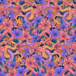 Snakes in the Lilies - Purple_ pink and orange 6x6