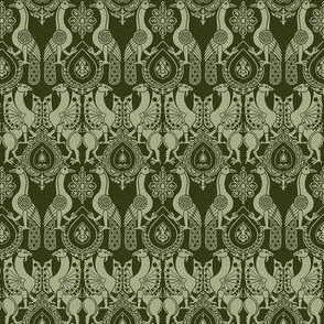 SMALL peacocks and dragons, dark olive green