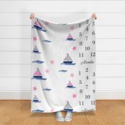 Nautical Sailboat Milestone Baby Girl Blanket