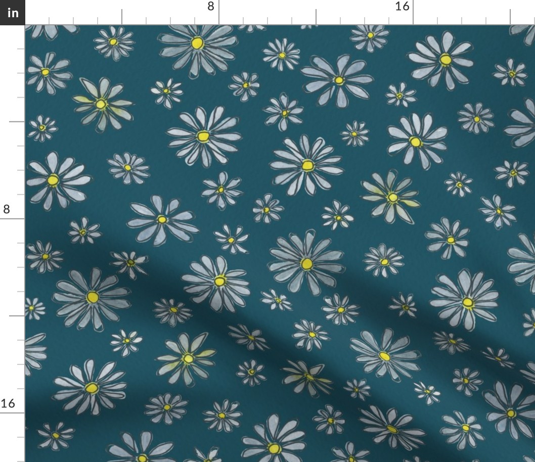 (L) Watercolour Summer Daisies on Navy