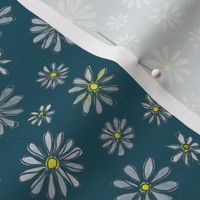 (S) Watercolour Summer Daisies on Navy