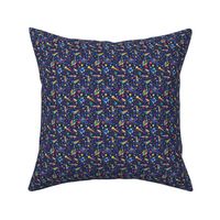 Space Adventure Micro- Multicolored on Navy Blue Background- Intergalactic Cats Small Scale- Rainbow Space Cat- VintagePets- 80s Retro- Ditsy- Multidirectional- Outer Space Ufo Arcade Games- Kids- Children Bedroom
