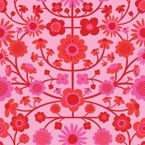 Scandinavian Afternoon in Red and Pink Retro Floral