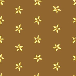Retro yellow cream pawpaw blooms floral on chocolate brown medium