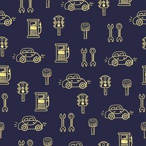 yellow car - seamless pattern