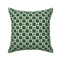 Woodland Ferns on Green and Cream Background//Checkered pattern, tablecloth, pillows, quilts, bed decor