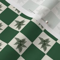Woodland Ferns on Green and Cream Background//Checkered pattern, tablecloth, pillows, quilts, bed decor