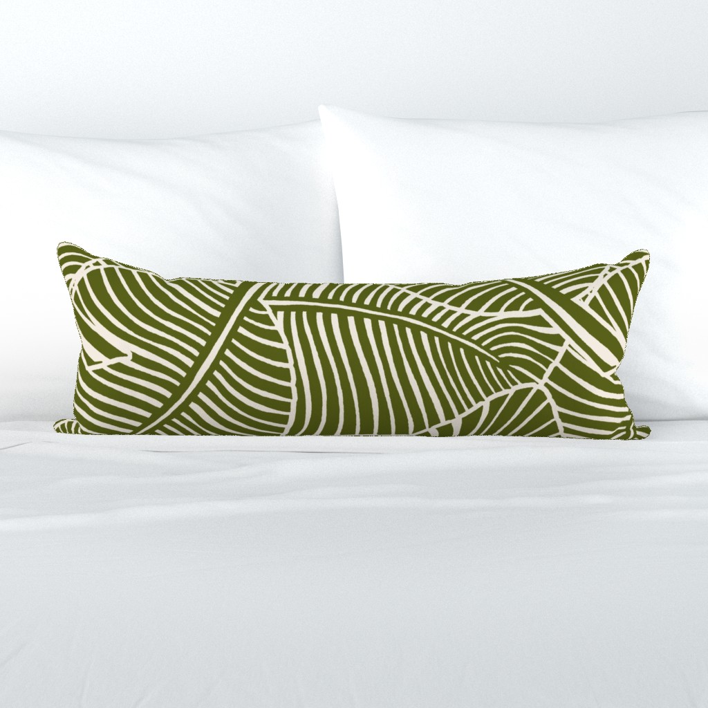 Zebra Palm Mid-Century Modern Hawaiian Tropical- Dark Olive Green