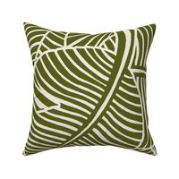 Zebra Palm Mid-Century Modern Hawaiian Tropical- Dark Olive Green