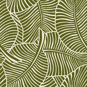 Zebra Palm Mid-Century Modern Hawaiian Tropical- Olive Green