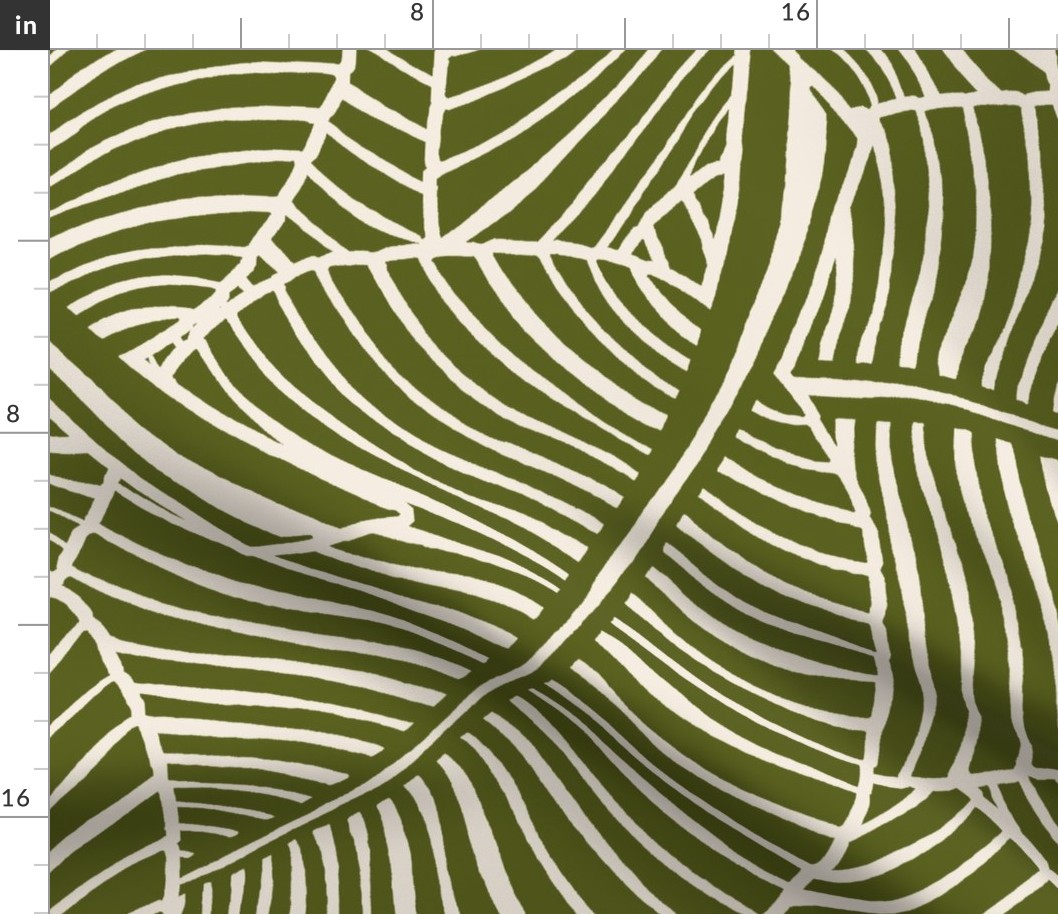 Zebra Palm Mid-Century Modern Hawaiian Tropical- Dark Olive Green