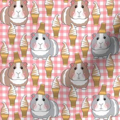 medium guinea pigs and swirl cones on pink gingham