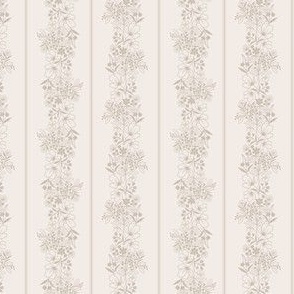French Floral Stripe - Tan on White Background Small