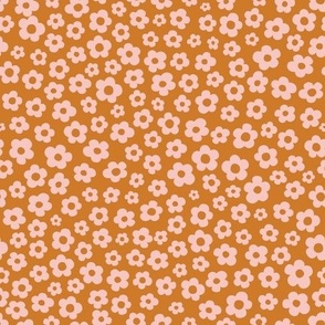 Ditsy Popcorn Floral pink on rust