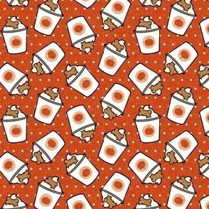 (small scale) Pumpkin Spice Doggy Coffee Treats - Orange on polka dots - LAD22