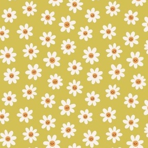 Groovy daisy flowers. Yellow background. Small scale