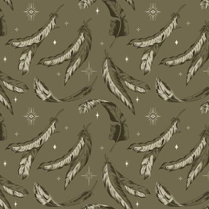 falling feathers in olive color