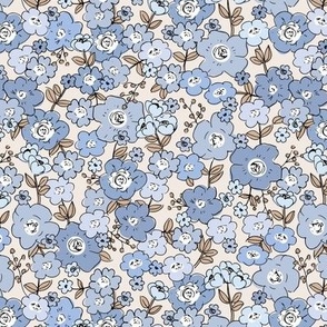Flower garden romantic vintage boho style summer leaves and flowers periwinkle blue on ivory neutral nursery SMALL