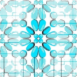 PFLR1 - Medium - Pixelated Floral Lace in Aqua and White with Black Accents