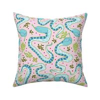 Snake cute pink and blue naive animal surface