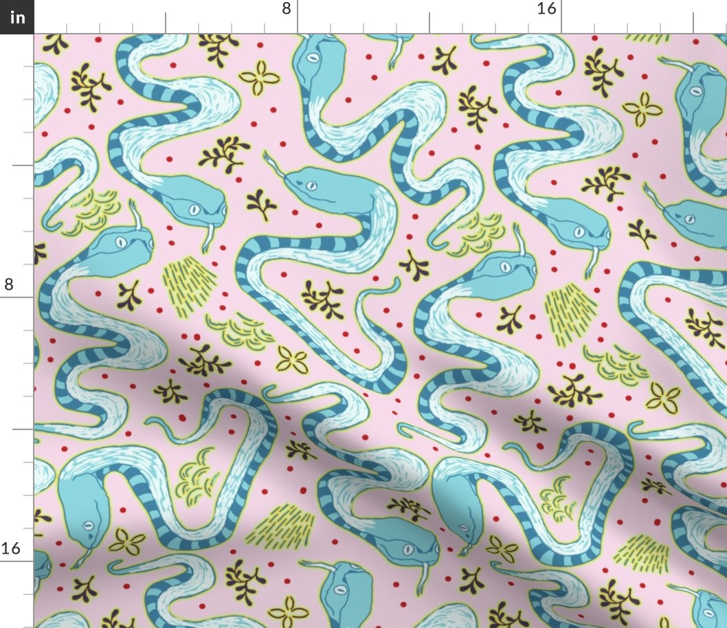 Snake cute pink and blue naive animal surface