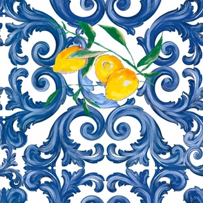 Italian,baroque,blue ornaments,lemons 