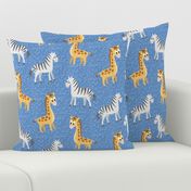 Zebra and Giraffe Safari Blue