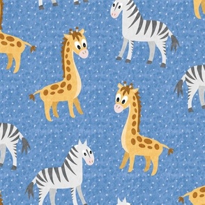 Zebra and Giraffe Safari Blue