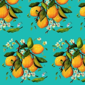 219. Sunny Lemons on Turquoise (Medium Size)