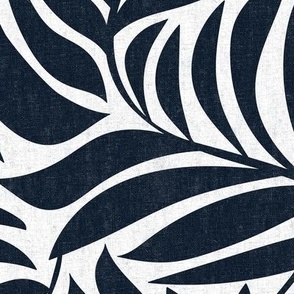 Flowing Leaves Botanical - White Navy Blue Large Scale