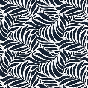 Flowing Leaves Botanical - White Navy Blue Small Scale