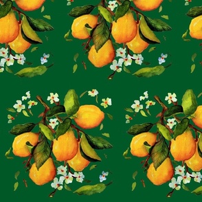 203. Sunny Lemons on Dark Green (Medium Size)