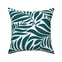 Flowing Leaves Botanical - White Teal Large Scale
