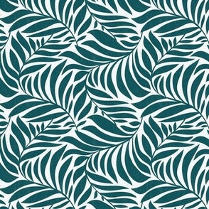 Flowing Leaves Botanical - White Teal Small Scale