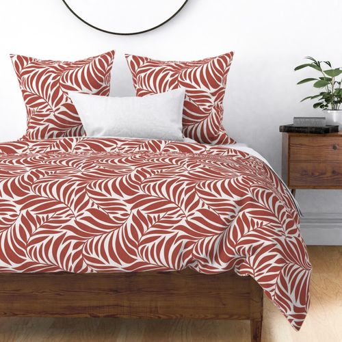 Flowing Leaves Botanical - White Terra Cotta Red Large Scale