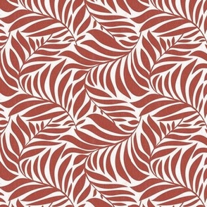 Flowing Leaves Botanical - White Terra Cotta Red Small Scale