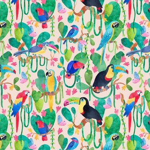 Amazon Bird Paradise on pink - medium-large scale