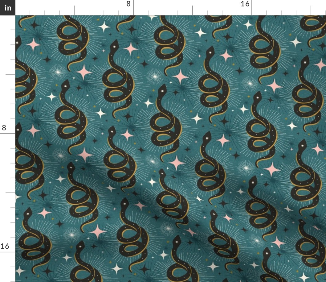 Slither Through The Stars - Vintage Boho Snake Teal Regular Scale