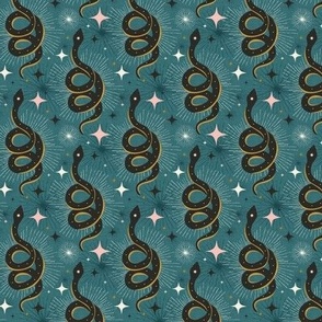 Slither Through The Stars - Vintage Boho Snake Teal Small Scale