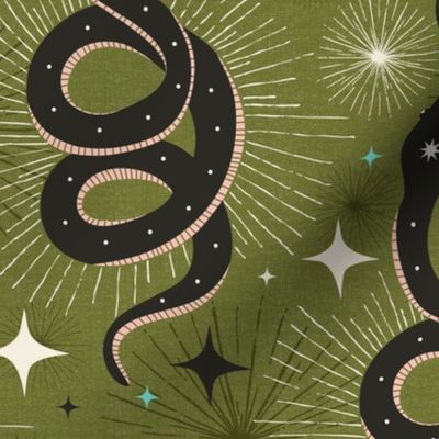 Slither Through The Stars - Vintage Boho Snake Green Large Scale