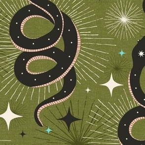 Slither Through The Stars - Vintage Boho Snake Green Large Scale