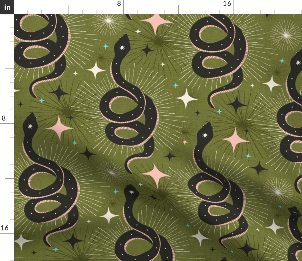 Slither Through The Stars - Vintage Boho Snake Green Large Scale