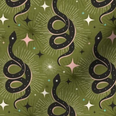 Slither Through The Stars - Vintage Boho Snake Green Regular Scale