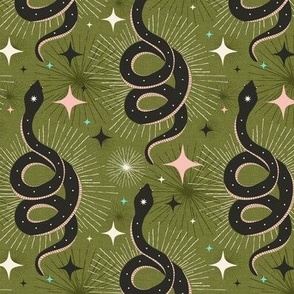 Slither Through The Stars - Vintage Boho Snake Green Regular Scale