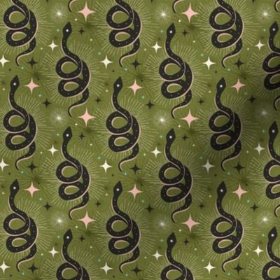 Slither Through The Stars - Vintage Boho Snake Green Green Scale