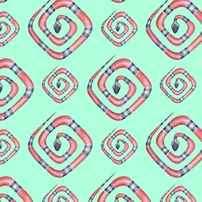 Coral snakes geometric pattern on green background